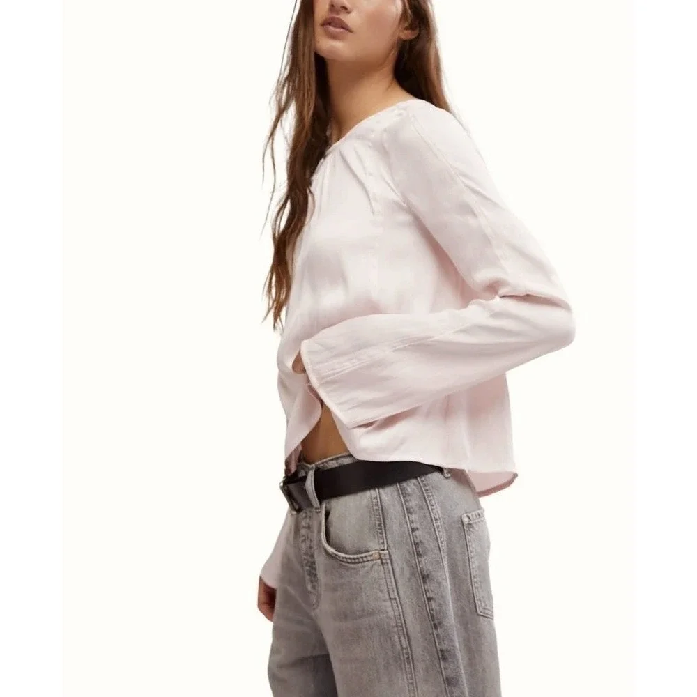 Free People Arabella Blouse Tie Back Pink Sz XS NWT Romantic Coquette Balletcore